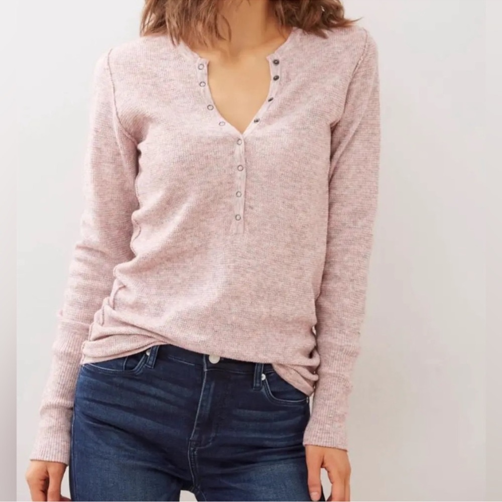 Free People Pink Long Sleeve Henley Top